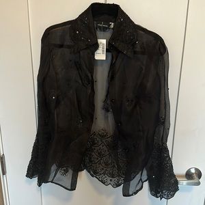 Black Silk Blouse with Beading